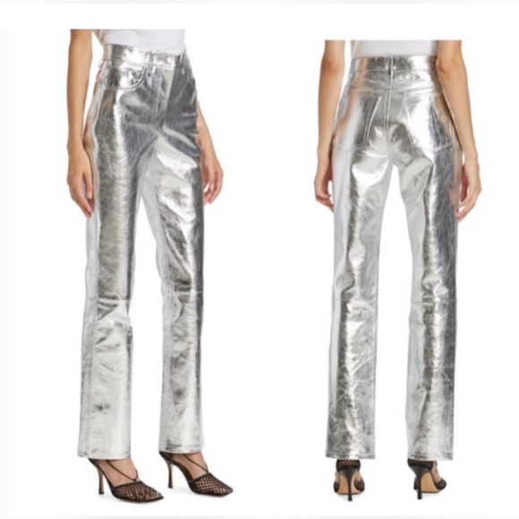 Helmut Lang Pants - Helmut Lang Silver Leather Pants ✨ BNWT 🚀 Size 6